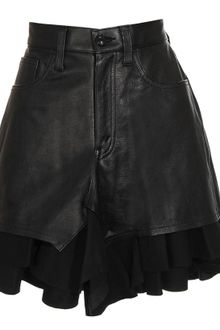 Junya Watanabe Leather Shorts with Frilled Wool Trim - Lyst