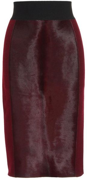 Marc Jacobs Highwaisted Wool Knit and Lamb Hair Pencil Skirt in Purple (burgundy) - Lyst