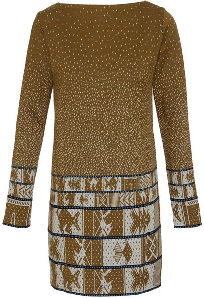 Suno Printed Wool and Cottonblend Knit Dress in White (brown white)