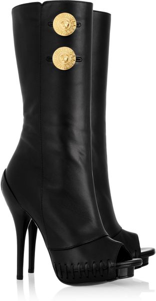 Versace Nappa Leather Peep-toe Boots - Lyst