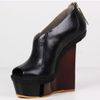 Finsk Black Fender Cutout Wedge Peep Toe in Black - Lyst