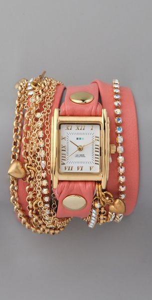 La Mer Collections Tokyo Crystal Wrap Watch in Pink (coral) - Lyst
