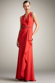 Badgley Mischka Bead-waist Halter Gown - Lyst