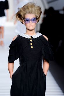 Fendi Spring 2012 Navy Open-Shoulder Sailor Dress with Gold Buttons - Lyst