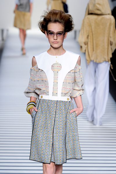 Fendi Spring 2012 Multicolor Knee Lenght Dress With White Oversized Collar in Multicolor - Lyst
