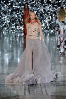 Giles Spring 2012 Swan Print Sheer Evening Gown with Feather Trimmed Hem  - Lyst
