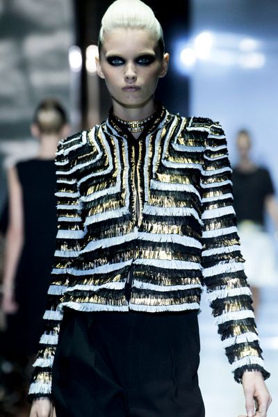 Gucci Spring 2012 Gold And White Short Fringed Boxy Jacket  in Gold (black) - Lyst