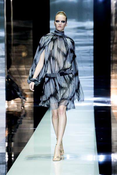 Gucci Spring 2012 Black and White Stripe Pattern Cocktail Dress With Long Sleeves And Turtleneck in Black (black, white) - Lyst