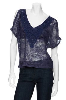 Leyendecker V Neck Crochet Flower Split Shoulder Top - Lyst