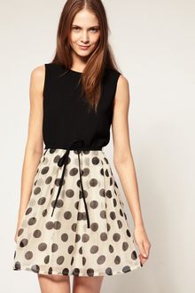 Boutique By Jaeger Silk Mix Polka Dot Dress With Bow - Lyst