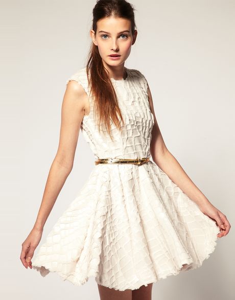 Asos Fur Dress in Beige (cream) - Lyst