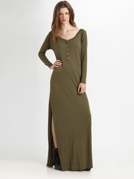 Daftbird Cotton and Modal Sideslit Maxi Dress in Blue (army) - Lyst