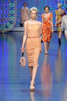 Dolce & Gabbana Spring 2012 Peach Crochet Dress with Belt - Lyst