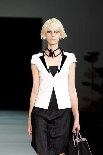 Emporio Armani Spring 2012 White Short Sleeve Jacket With Black Lapels - Lyst