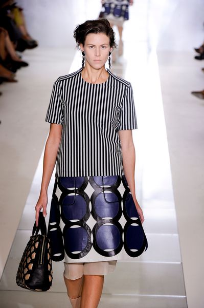 Marni Spring 2012 Multicolor Geometric Print ALine Knee Lenght Skirt With White Organza Underpinning in Multicolor - Lyst