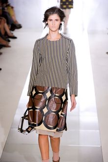Marni Spring 2012 Multicolor Geometric Print Knee Lenght Skirt With White Organza Underpinning - Lyst