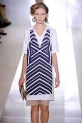 Marni Spring 2012 Multicolor Geometric Print Knee Lenght Dress With White Organza Underpinning