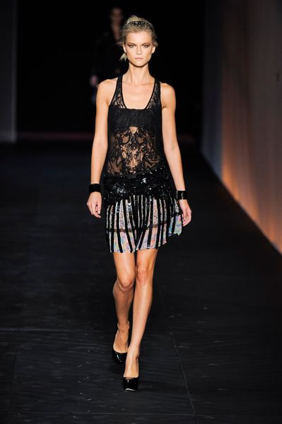 Roberto Cavalli Spring 2012 Sheer Black Lace & Sequin Cocktail Dress With Multi Print Detail in Black - Lyst