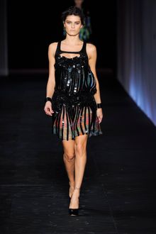 Roberto Cavalli Spring 2012 Black Sequin Cut-Out Neck Dress With Psychedelic Multi Print Detail - Lyst