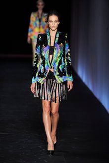 Roberto Cavalli Spring 2012 Multi Print Sheer Skirt With Black Sequins Outlining Pleats  - Lyst