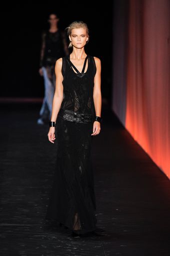 Roberto Cavalli Spring 2012 Sheer Chiffon Floor-Sweeping Gown In Black With Intricate Details  - Lyst