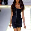 Versace Spring 2012 One shoulder Mini Dress with Studded Leather and Plisse Details in Black - Lyst