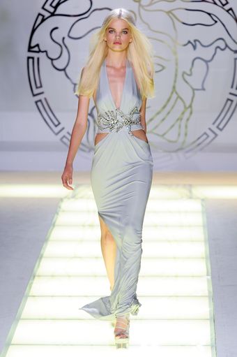 Versace Spring 2012 Deep V Evening Gown with Starfish Embellished Waist - Lyst