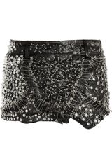 Balmain Embellished Leather Mini Skirt