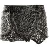 Balmain Embellished Leather Mini Skirt in Black - Lyst