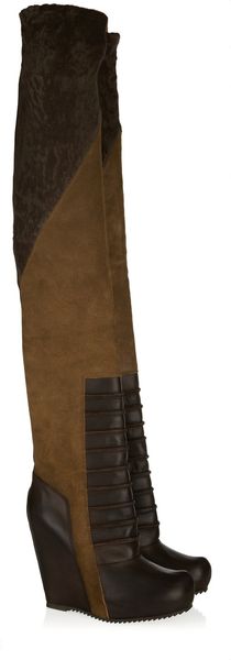 Rick Owens Suede and Leather Thigh Boots - Lyst