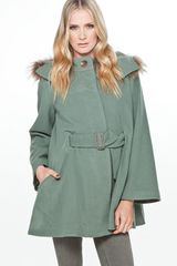 Tsumori Chisato Wool Cashmere Cape Coat in Green