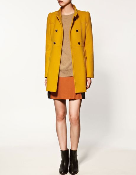 Zara Double-breasted Coat in Yellow (mustard)