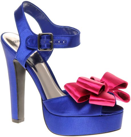 Asos Asos Hysterical Two Part Platform Satin Sandal with Oversized Bow in Blue (multi) - Lyst