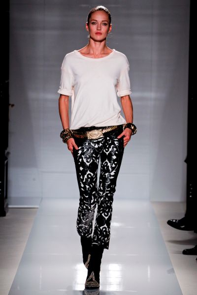 Balmain Spring 2012 White Cropped Skinny Pants With Black Leather Applique in Black (white) - Lyst