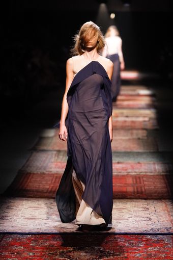 Maison Martin Margiela Spring 2012 Nude And Navy Deconstrucetd Sleeveless Gown - Lyst