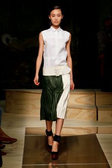 Celine Spring 2012 Two-Tone Knife Pleated Midi Skirt  - Lyst