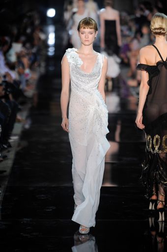 John Galliano Spring 2012 Bias Cut Sheer White Gown With Silver Embroidery  - Lyst
