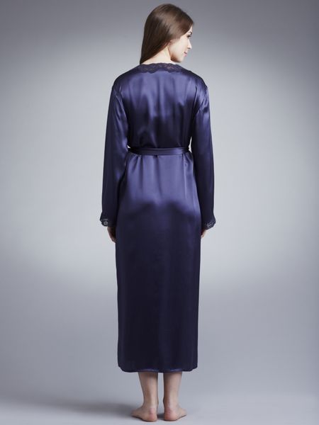John Lewis Women Long Silk Dressing Gown Midnight Blue in Blue (midnight) | Lyst