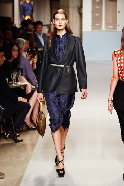 Loewe Spring 2012 Blue Print Knee Lenght Mandarian Collar Dress in Blue - Lyst