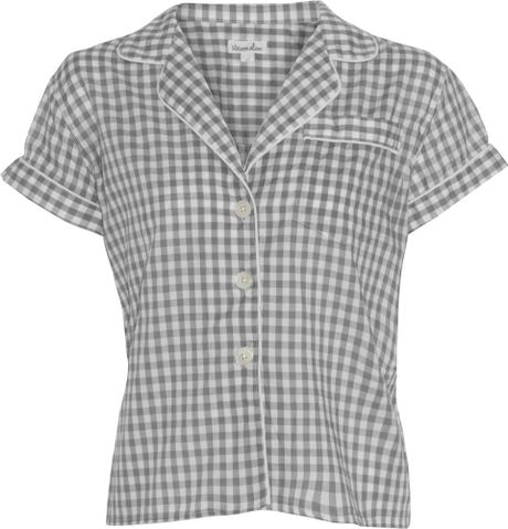Steven Alan Gingham Cropped Pajama Top in Gray (white) - Lyst