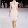 Alexander Mcqueen Spring 2012 Beige Scallop Neck Plisse Dress With Gold Splattered Hem  in Beige (gold, natural) - Lyst