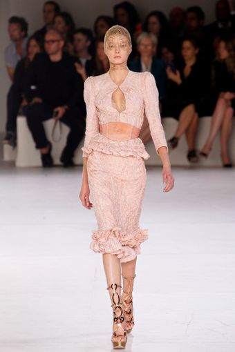 Alexander McQueen Spring 2012 Pink Ruffle Trim Pencil Skirt  - Lyst