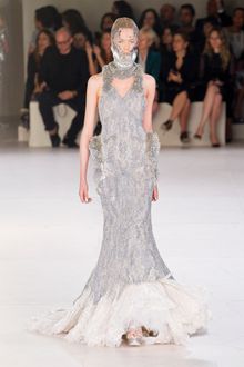 Alexander McQueen Spring 2012 Gray Sleeveless Embellished Feather Bottom Gown with Accentuated Hips And High Neck   - Lyst