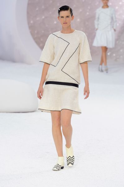 Chanel Spring 2012 White Ankle Low Heel Boots With Black Zig Zag Print in White - Lyst