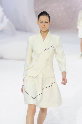 Chanel Spring 2012 Asymmetric Shawl Neck Jacket With Decorative Button Details And Black Graphic Pattern - Lyst