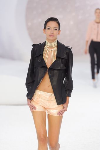Chanel Spring 2012 Black Leather Jacket With Oversized Collar and Lapels - Lyst