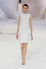 Chanel Spring 2012 White Sleeveless High Neck Dress With Decorative Pearl Buttons