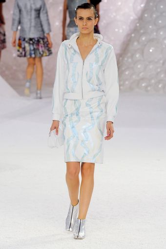 Chanel Spring 2012 Knee Length Leather Skirt With Pearlescent Detailing - Lyst