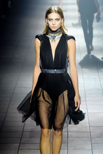 Lanvin Spring 2012 Padded Shoulder Sleeveless Bodysuit with Sheer Skirt - Lyst