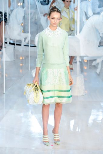 Louis Vuitton Spring 2012 Mint Green Long Sleeve Jumper With Oversized Lacy Collar - Lyst